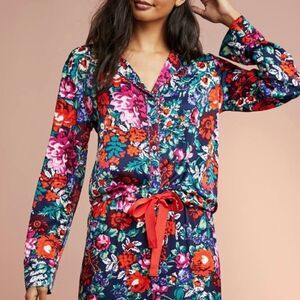 Anthropologie Floreat Silky Sleep Floral Top L